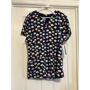 Women's Scrub top size XL, Navy Scrub Top, Rainy Day Umbrellas ~Brand NEW NWT